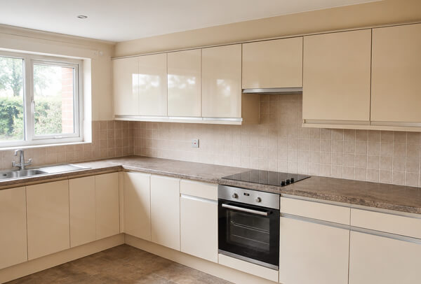 Paintable kitchen cupboards in Northampton before being checked and prepared for painting
