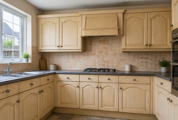 Painted kitchen cabinet project in Luton before work with cabinets that no longer suit the room