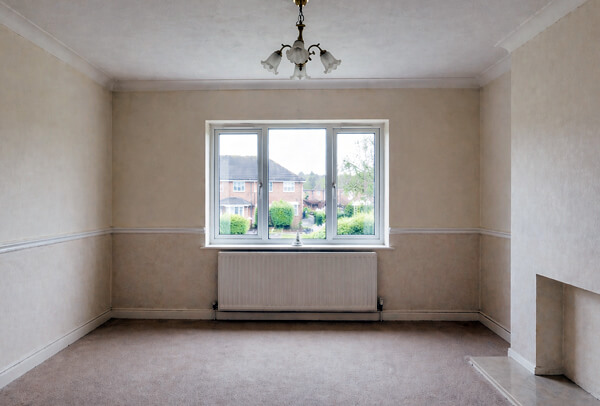 Room in Northampton before painting and decorating, with tired walls and dated finishes