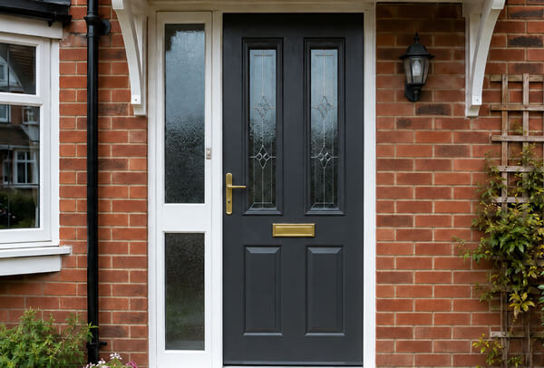 Front door after repainting, showing a cleaner finish without replacing the door