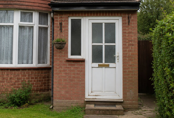Older front door before repainting, showing a dated finish that no longer suits the home