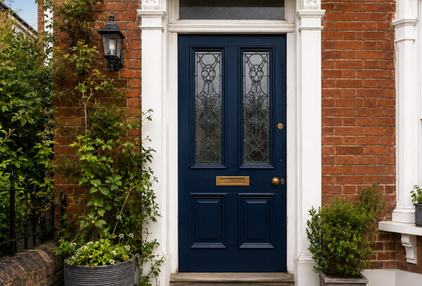 Front door after repainting, showing a cleaner finish without replacing the door
