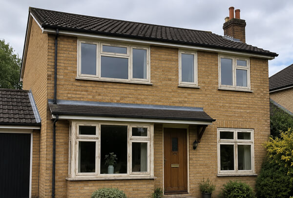 Mixed window frame styles before painting in Watford