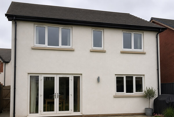 Several exterior window frames before repainting in Watford