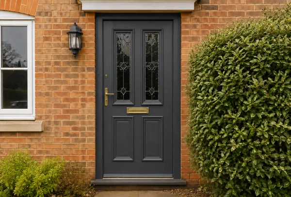 Wooden front door after careful preparation and repainting