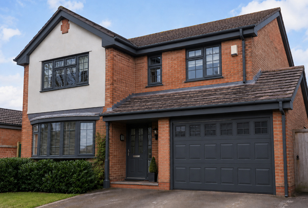 Property exterior in Aylesbury after window frame garage door and roofline painting