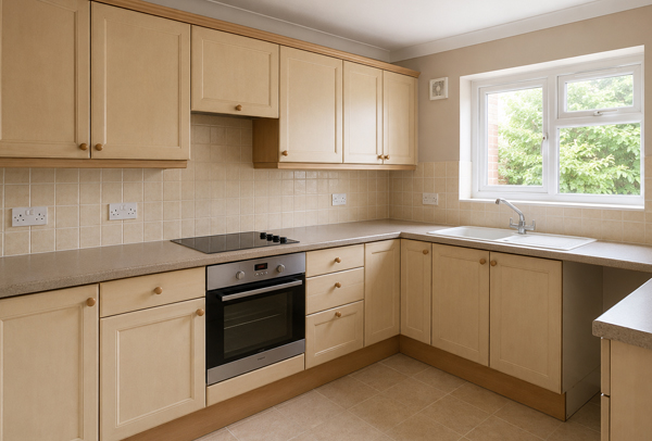 Kitchen cabinets in Aylesbury before painting with an older dated colour