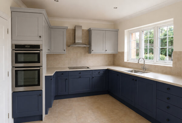 Smooth spray painted kitchen doors after refurbishment in Stevenage