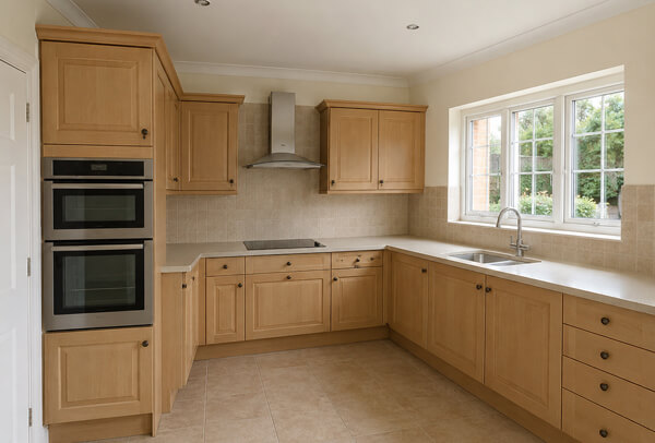 Cream kitchen doors before spray painting in Stevenage