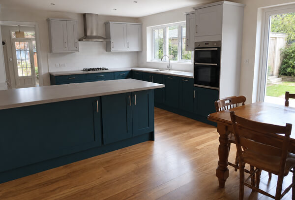 Kitchen after bold lower cupboards and light upper cupboards in Stevenage