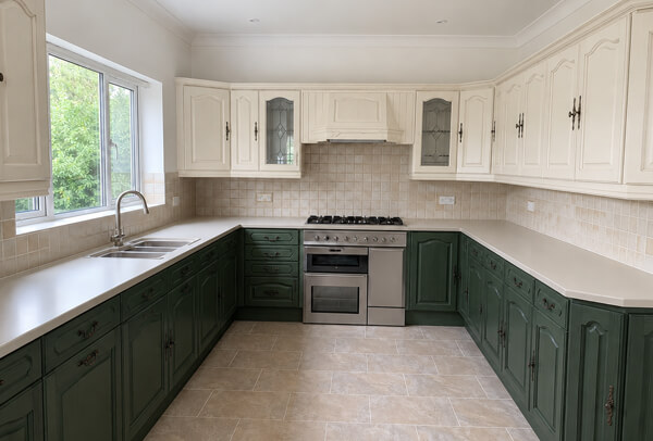 Kitchen doors and drawer fronts after spray painting in Stevenage
