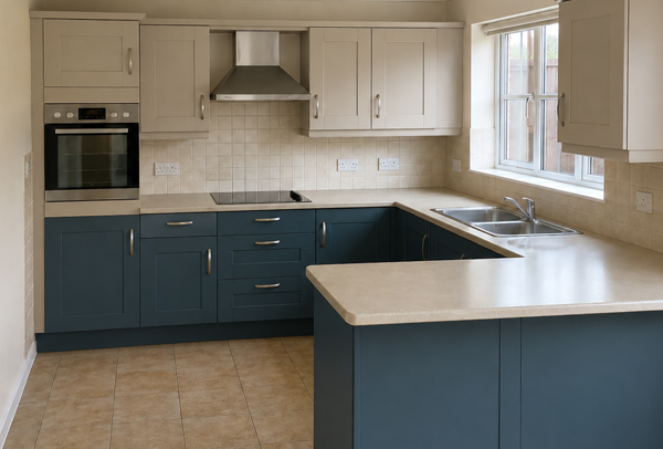 Kitchen after photo led cupboard spray painting advice in Stevenage
