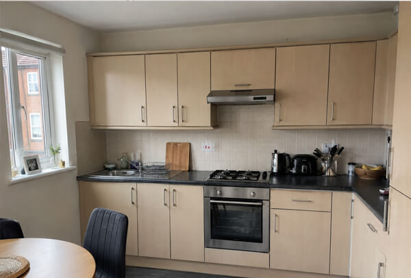 One colour kitchen before two tone cabinet painting in Aylesbury