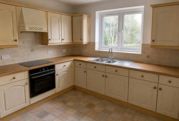 Kitchen in Ampthill before cupboard painting with older cabinet colours