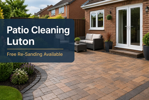 Patio cleaning in Luton with optional block paving re-sanding