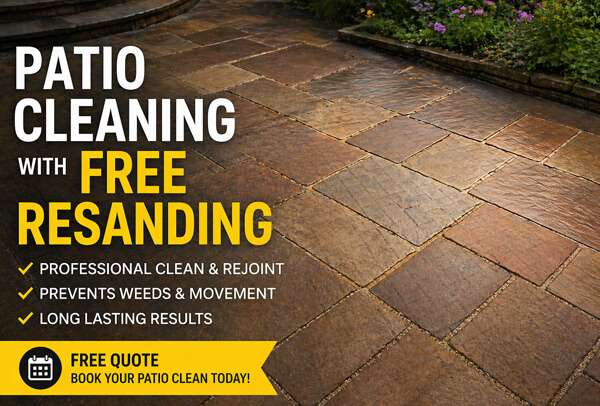 Block paving patio cleaning in Northampton with free re-sanding available