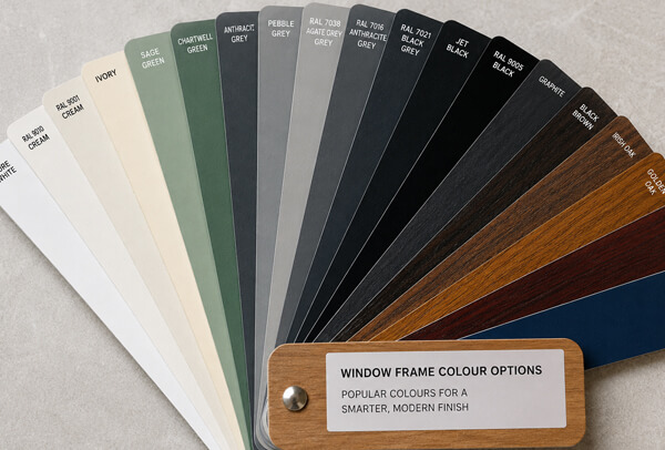 Window frame colour options for painted uPVC, timber and aluminium frames